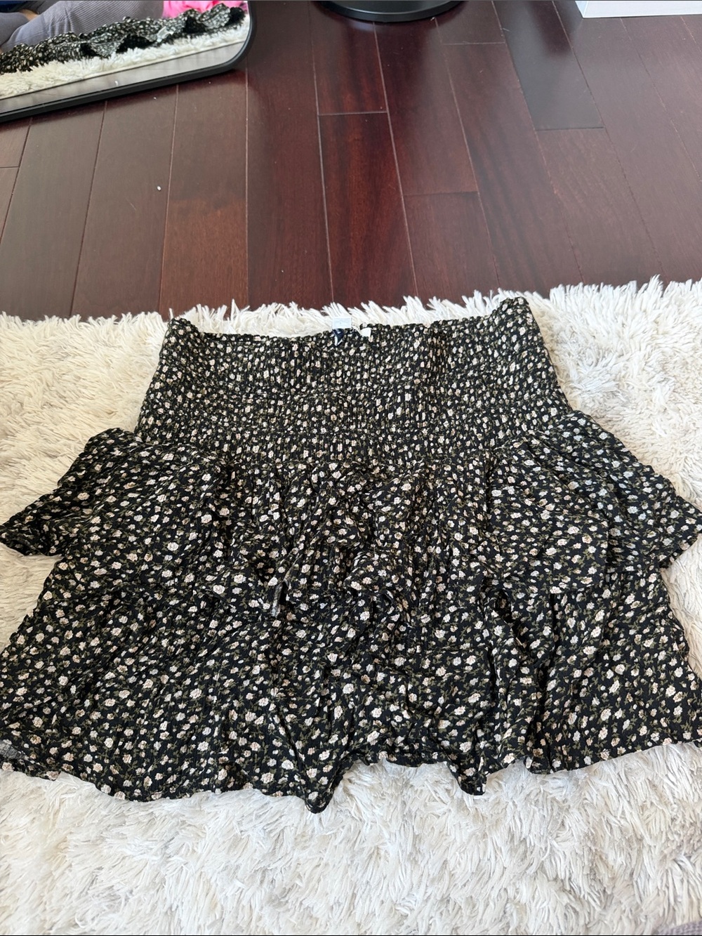 American Eagle Outfitters Black Floral Tiered Mini Skirt